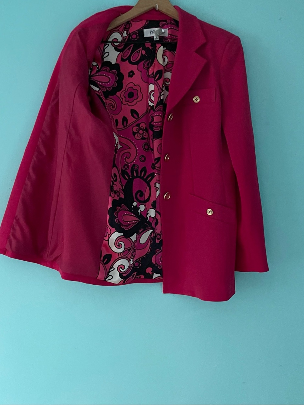 KASPER Pink Single Breasted Blazer Jacket 8 Wedding Office Party Floral Paisley